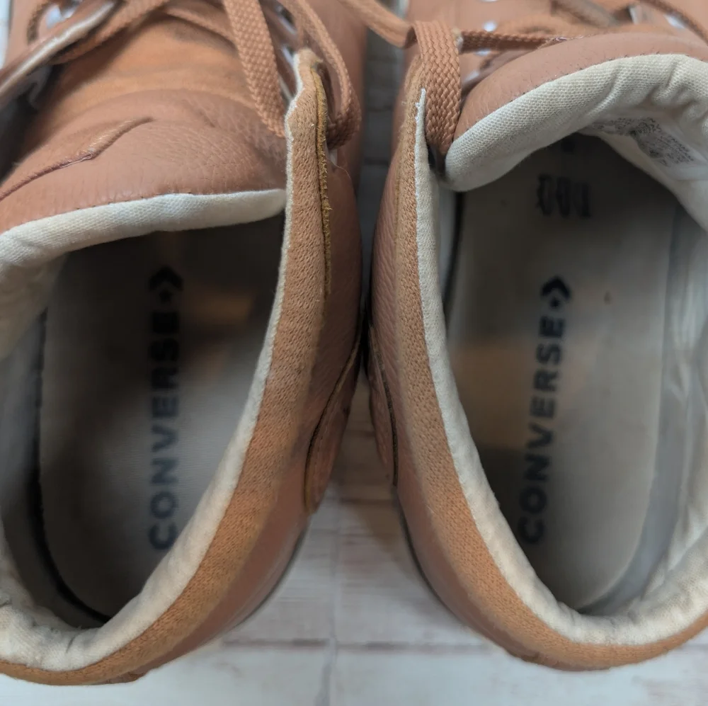Converse All Star Mid High Top Brown Tan Real Leather Men's Size 12 - Picture 10 of 12